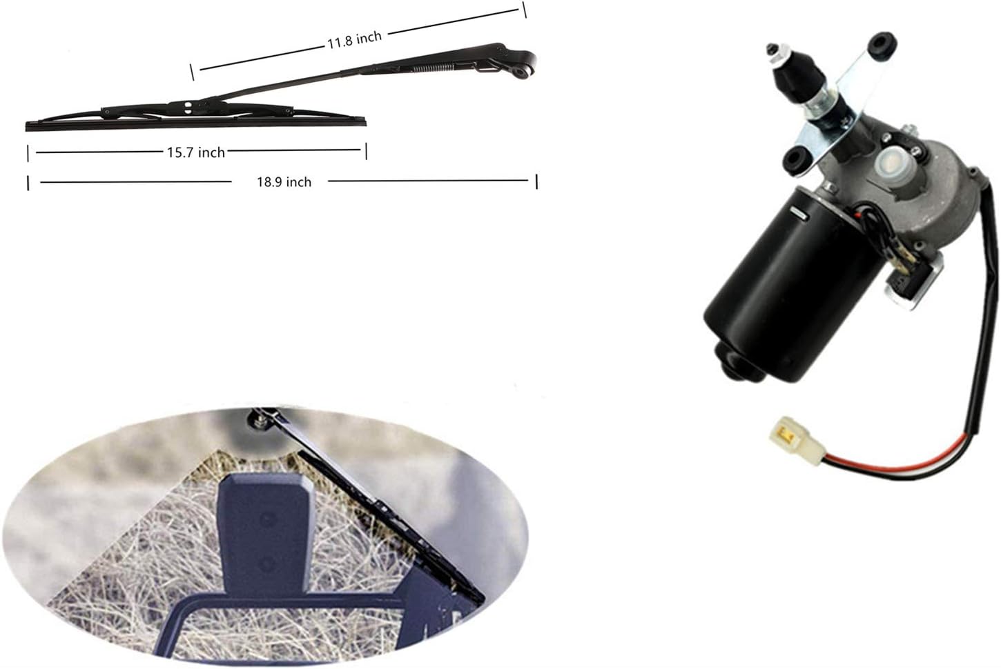 12V Universal Electric Windshield Wiper Motor Kit for UTV ATV Windshields, 11.8" Arm, 15.7" Blade Pack of 2 S7425