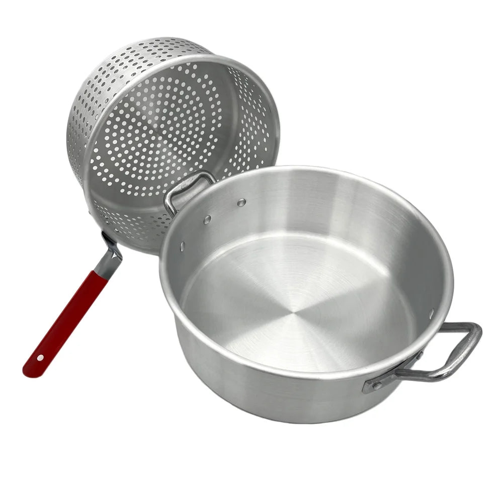 10.5 Qt. Aluminum Fryer Pot with Strainer Basket and Lid U9565
