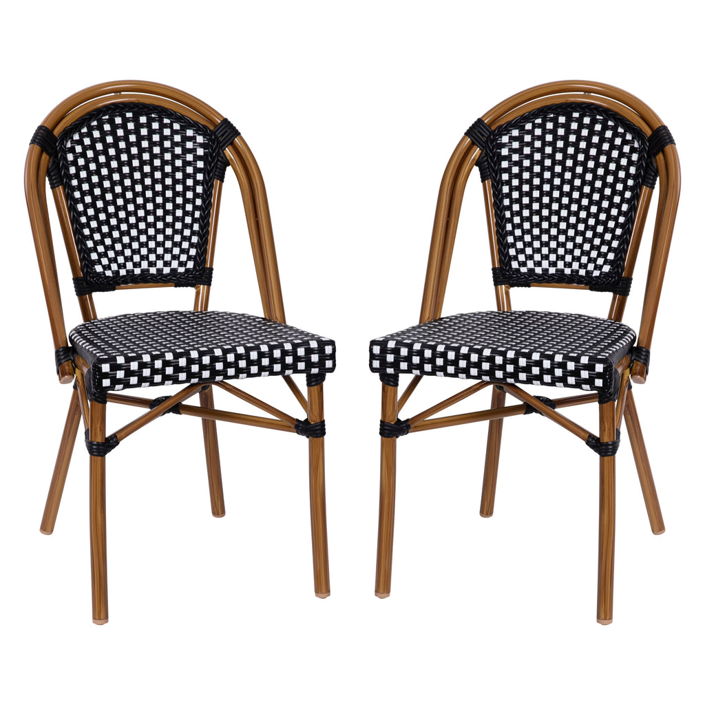 Set of 2 Black/White PE Rattan Bistro Stacking Chairs R6707