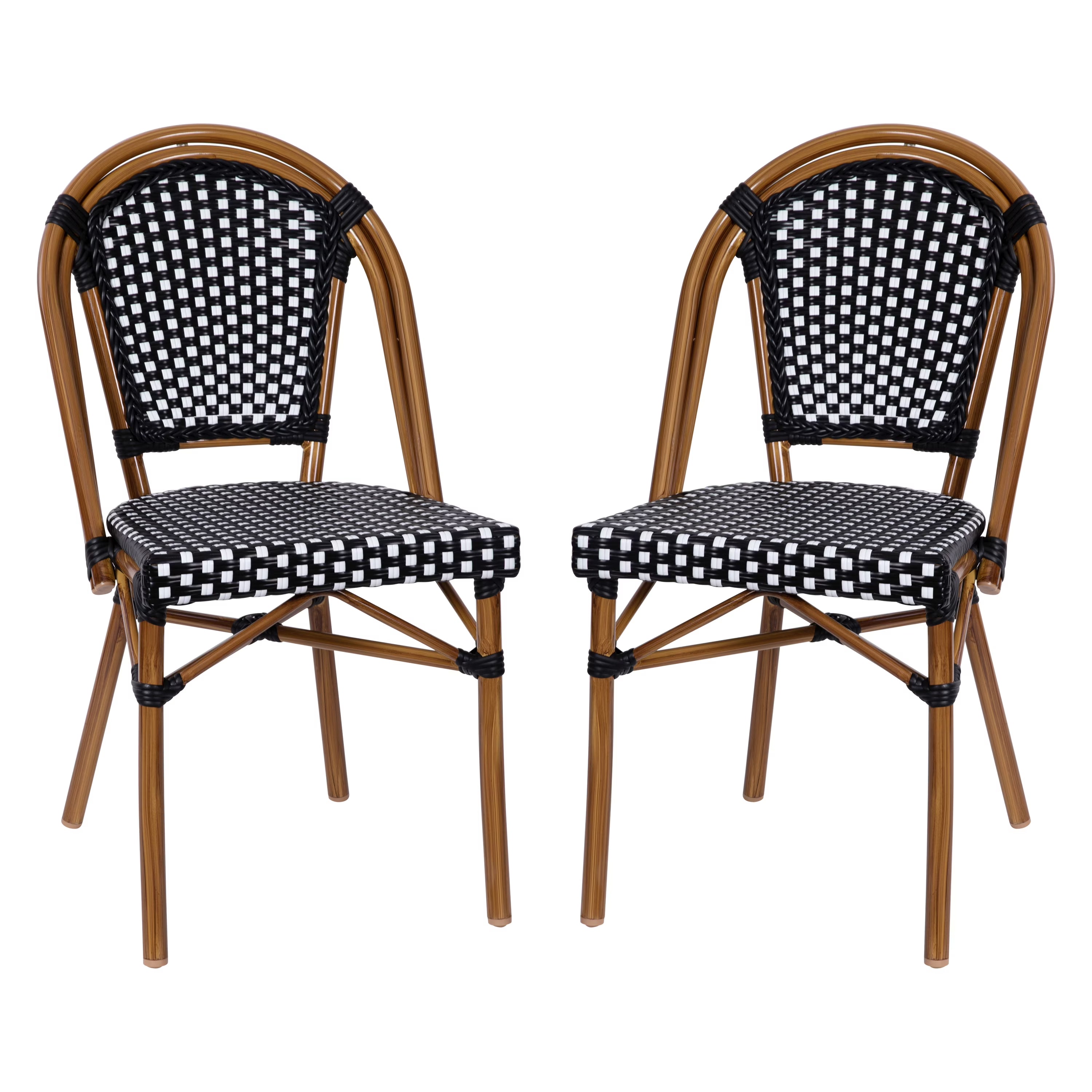 Set of 2 Black/White PE Rattan Bistro Stacking Chairs R6707