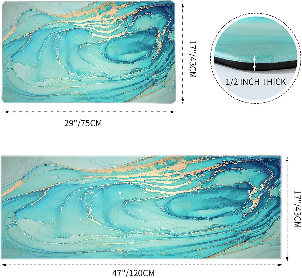 Teal Marble Gold Anti Fatigue PVC Non Slip Kitchen Mats Q526602