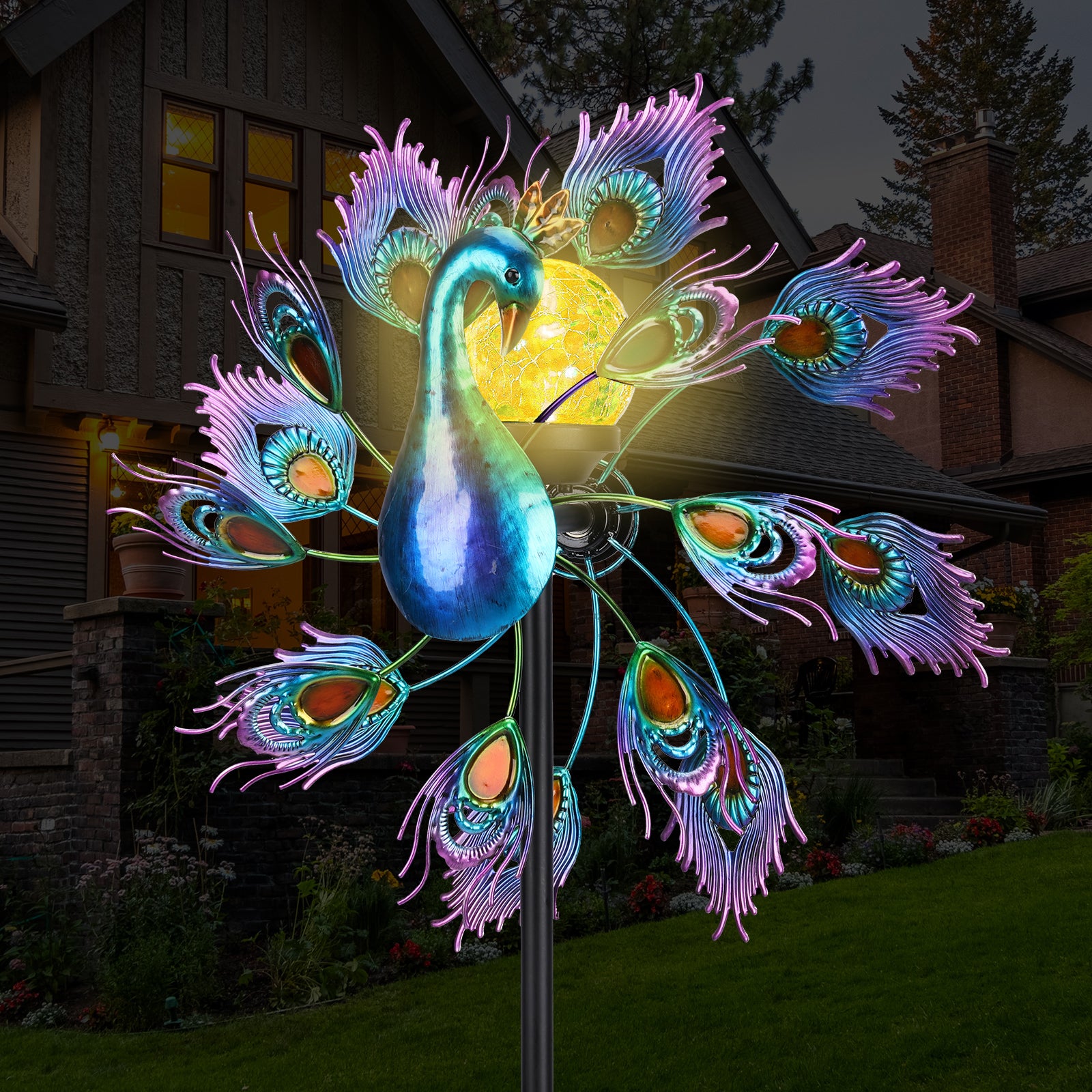 Peacock Kinetic Wind Spinner Outdoor Metal X215866
