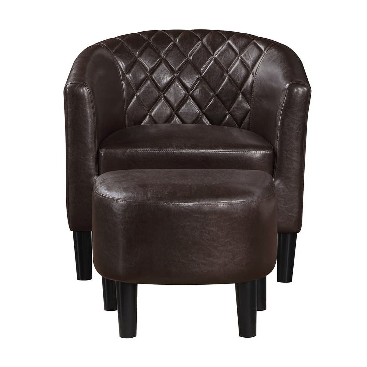 Espresso Faux Leather Fabric Accent Chair with Ottoman D7718
