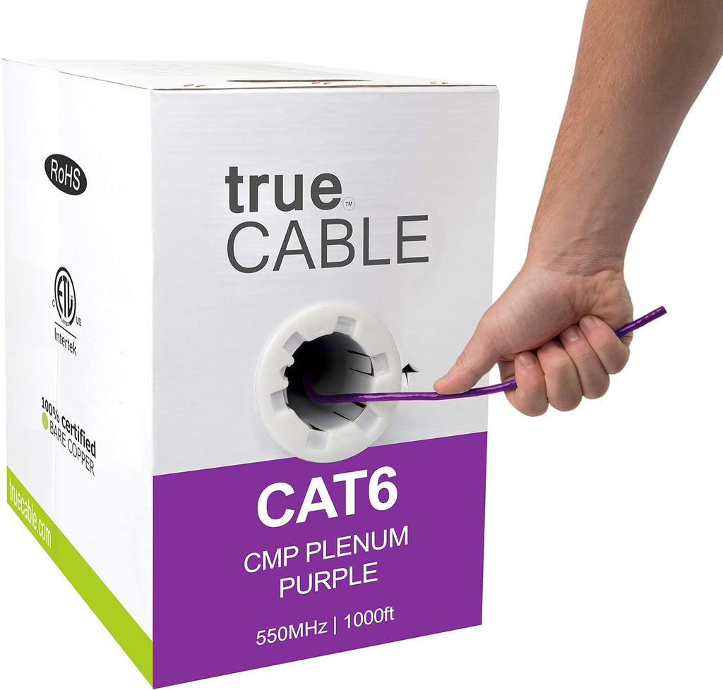 Cat6 Plenum 1000ft Blue 23AWG 4 Pair Solid Bare Copper 550MHz UTP Bulk Ethernet Cable I13242