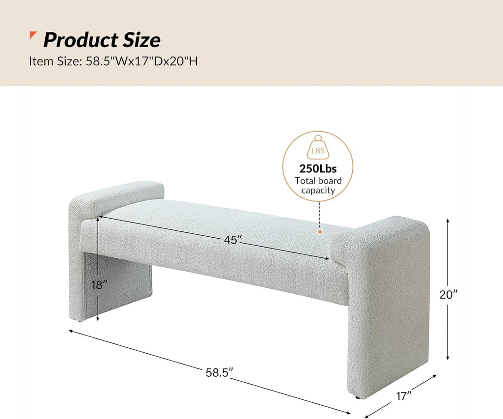 Ivory Fabric Upholstered Bench with Solid Wood Frame N479984