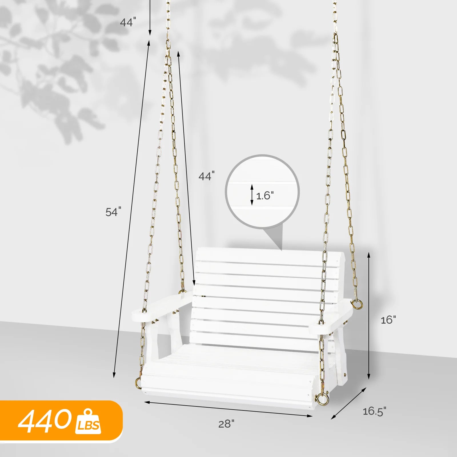 Rustic Patio Porch Swing with Adjustable Chains I7468