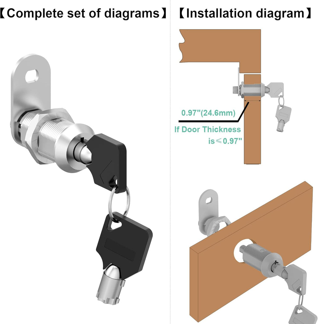 6 Pack Keyed Alike 1-1/8 Inch Zinc Alloy Cabinet Locks M948