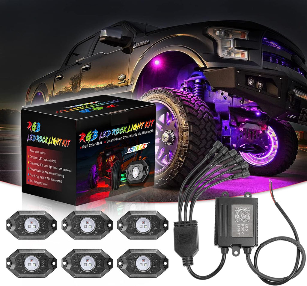 6 Pod Multicolor LED Rock Lights with Bluetooth Control D665