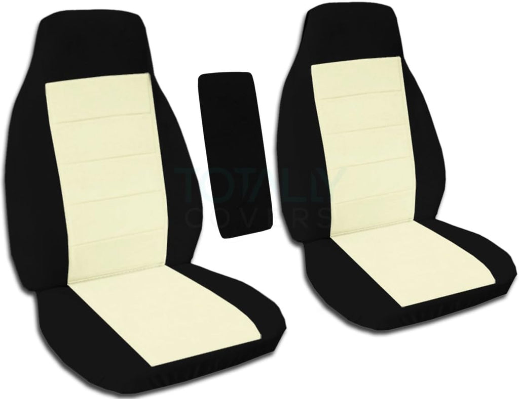 Black and Sand Two-Tone Truck Bucket Seat Covers with Center Armrest Cover U86173