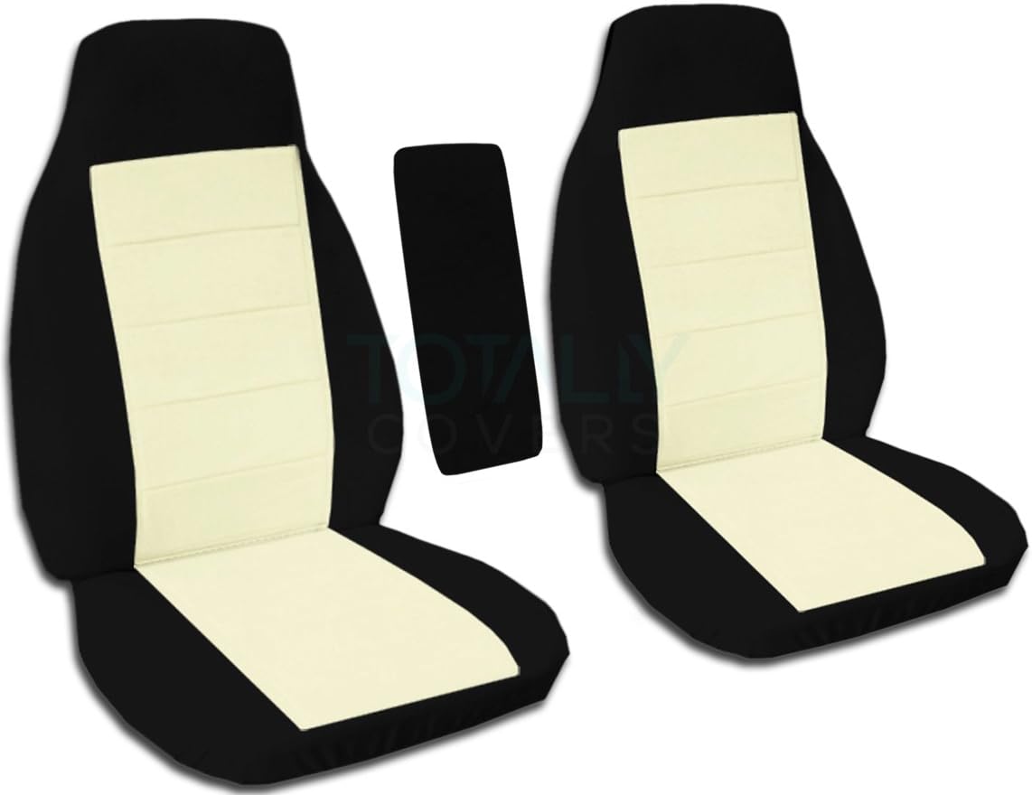 Black and Sand Two-Tone Truck Bucket Seat Covers with Center Armrest Cover U86173