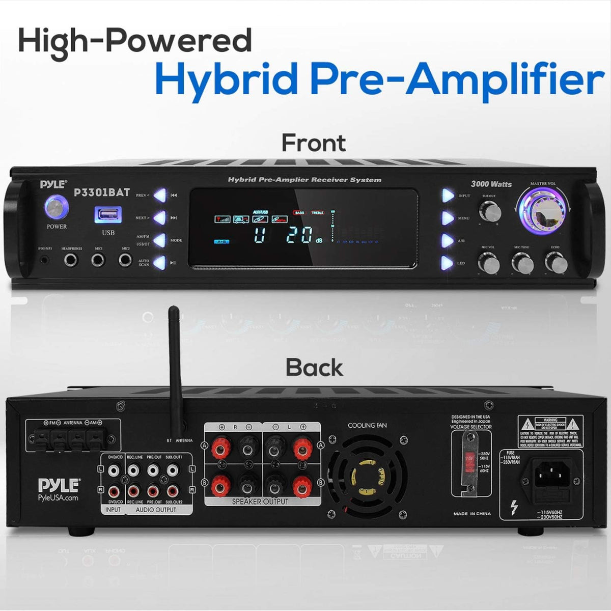 Wireless Bluetooth Stereo Amplifier with AM/FM Radio, USB, AUX, RCA, Karaoke Mic in, Remote I732285