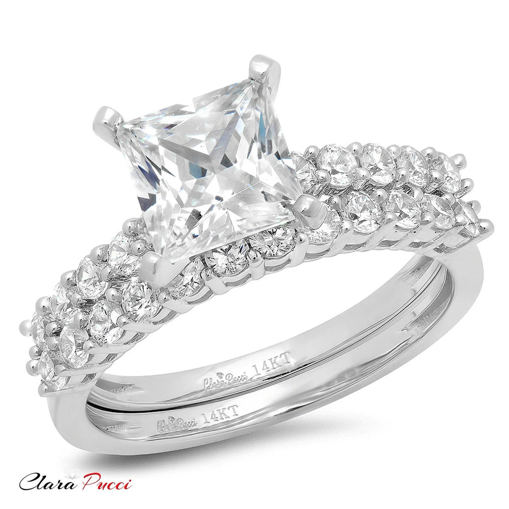 18K White Gold Princess Cut Diamond Engagement Ring Set J139
