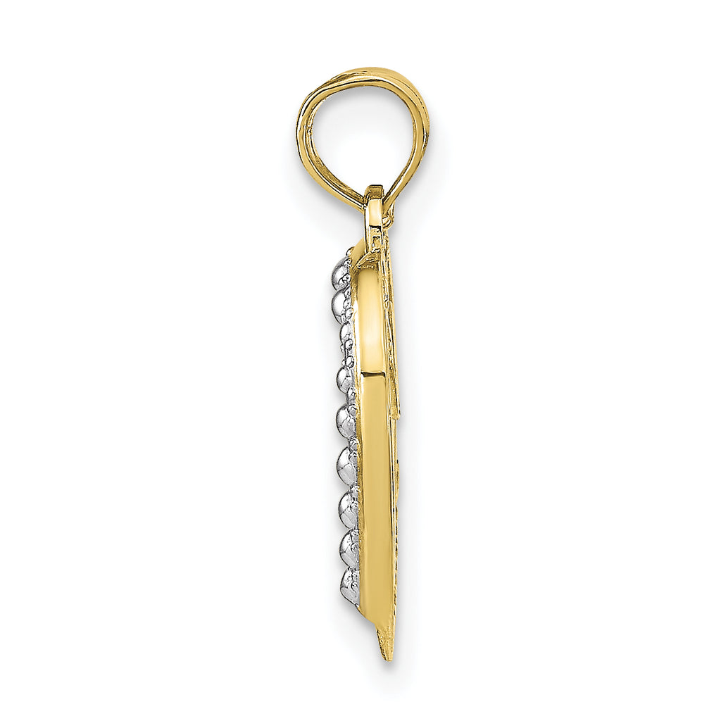 10K Two-Tone Gold Rhodium Plated Heart Pendant With 10K Yellow Gold Rope Chain 20" H113