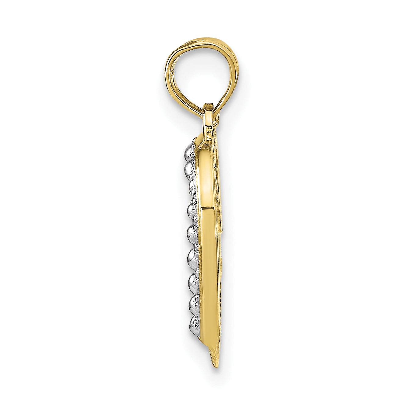 10K Two-Tone Gold Rhodium Plated Heart Pendant With 10K Yellow Gold Rope Chain 20" H113
