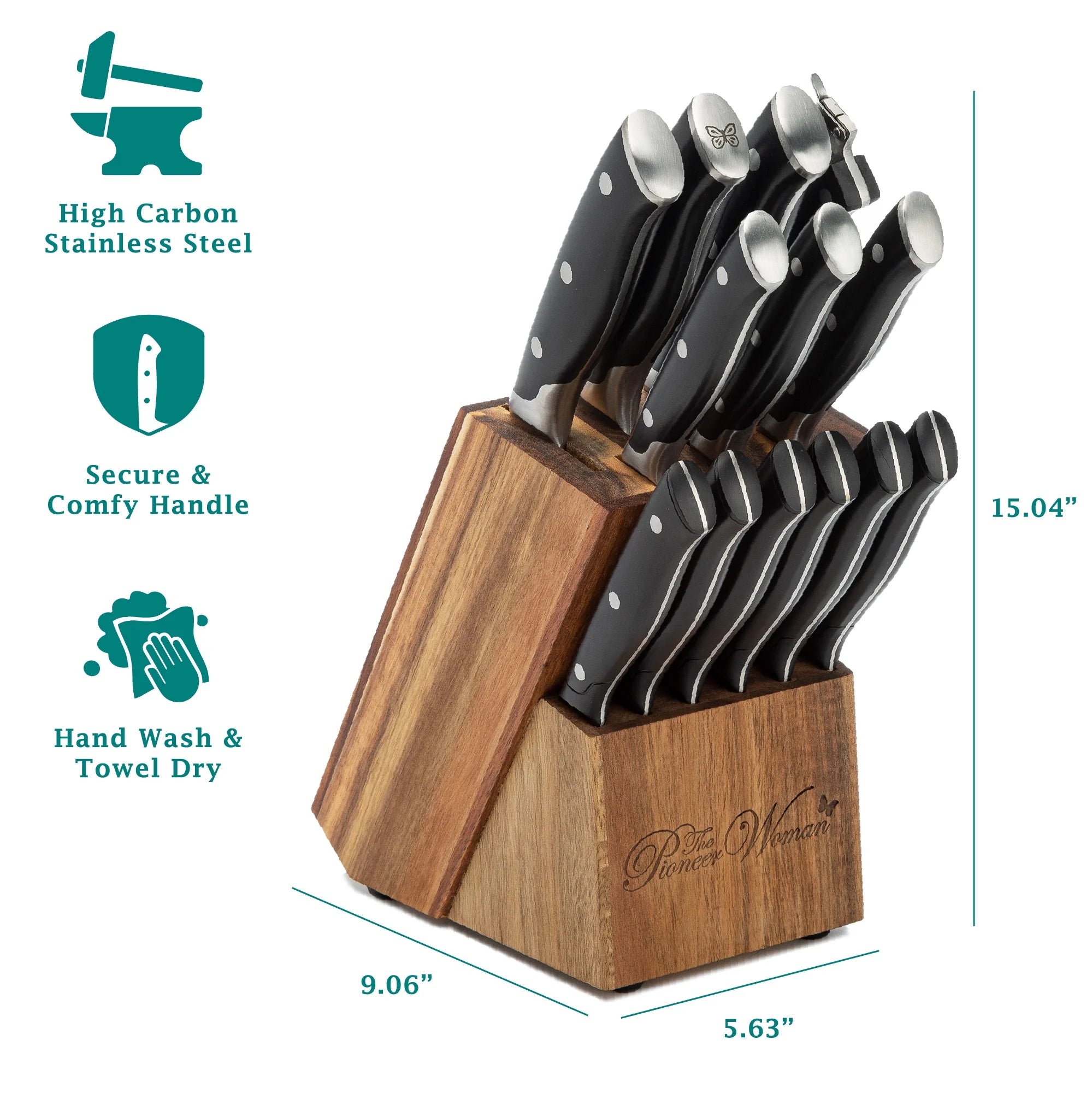 14-Piece Stainless Steel Knife Block Set, Black Q220752