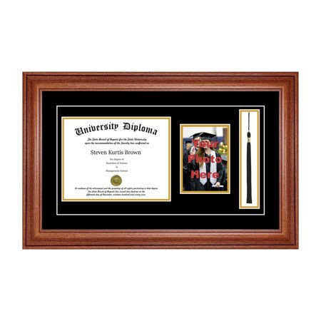 Walnut 2 Single Diploma Frame with 5x7 Photo and Double Matting I179942