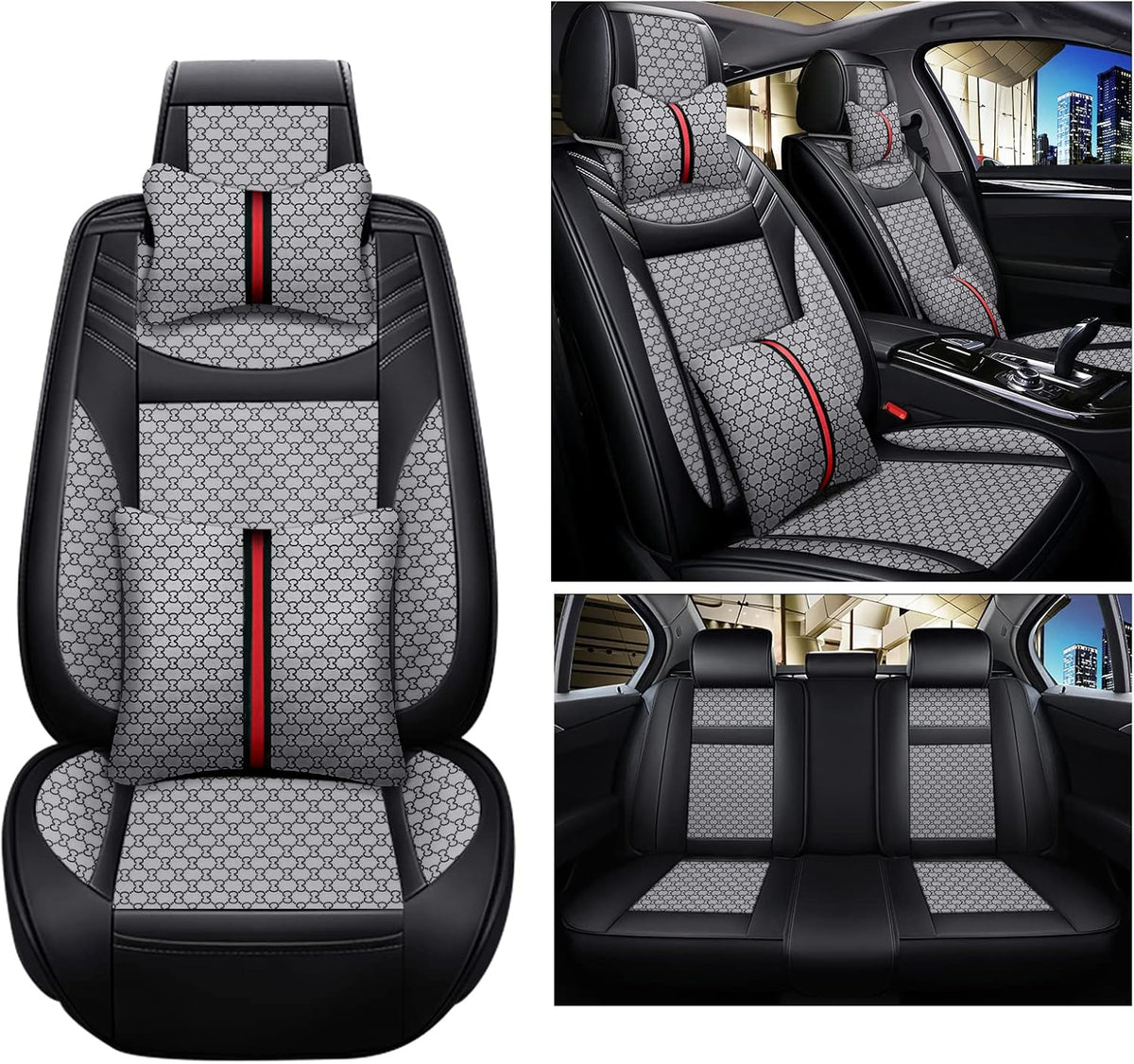 Gray Faux Leather Car Seat Covers for 5 Seats C73923