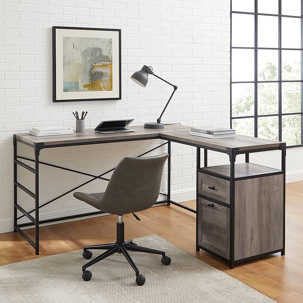 59" Urban Industrial 2 Drawer L Shaped Desk S1351