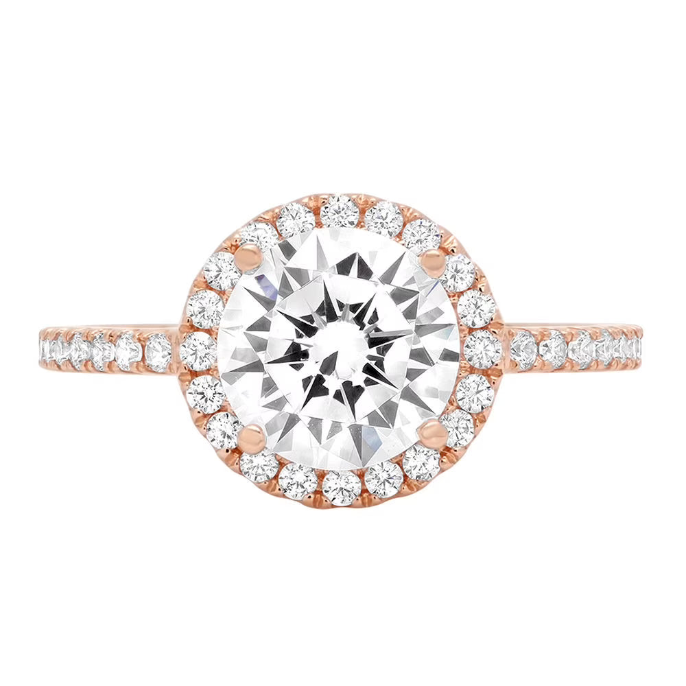 18k Rose Gold Halo Ring with Simulated Diamond R76585