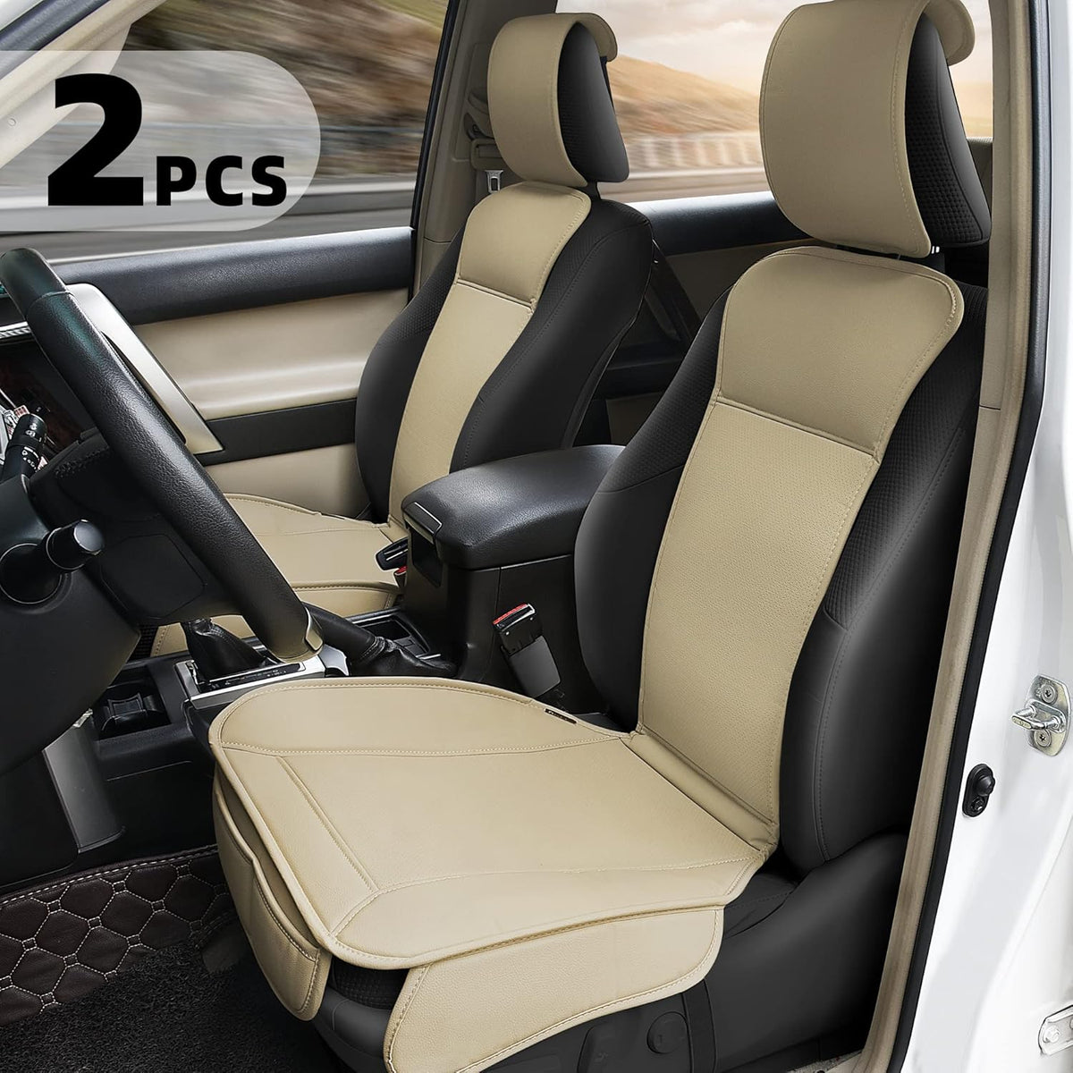 Beige Faux Leather Padded Car Seat Cover M629