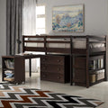 Espresso Solid Wood Twin Loft Bed with Storage Drawers and Cabinet F77587