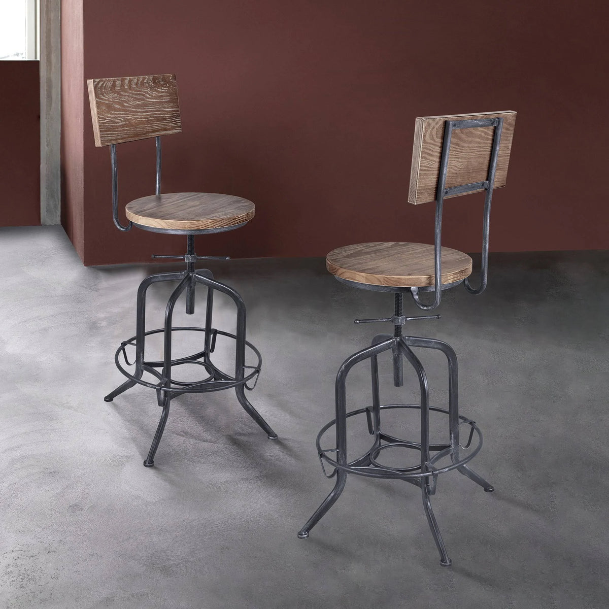 Grey Pine Industrial Adjustable Barstool O9965
