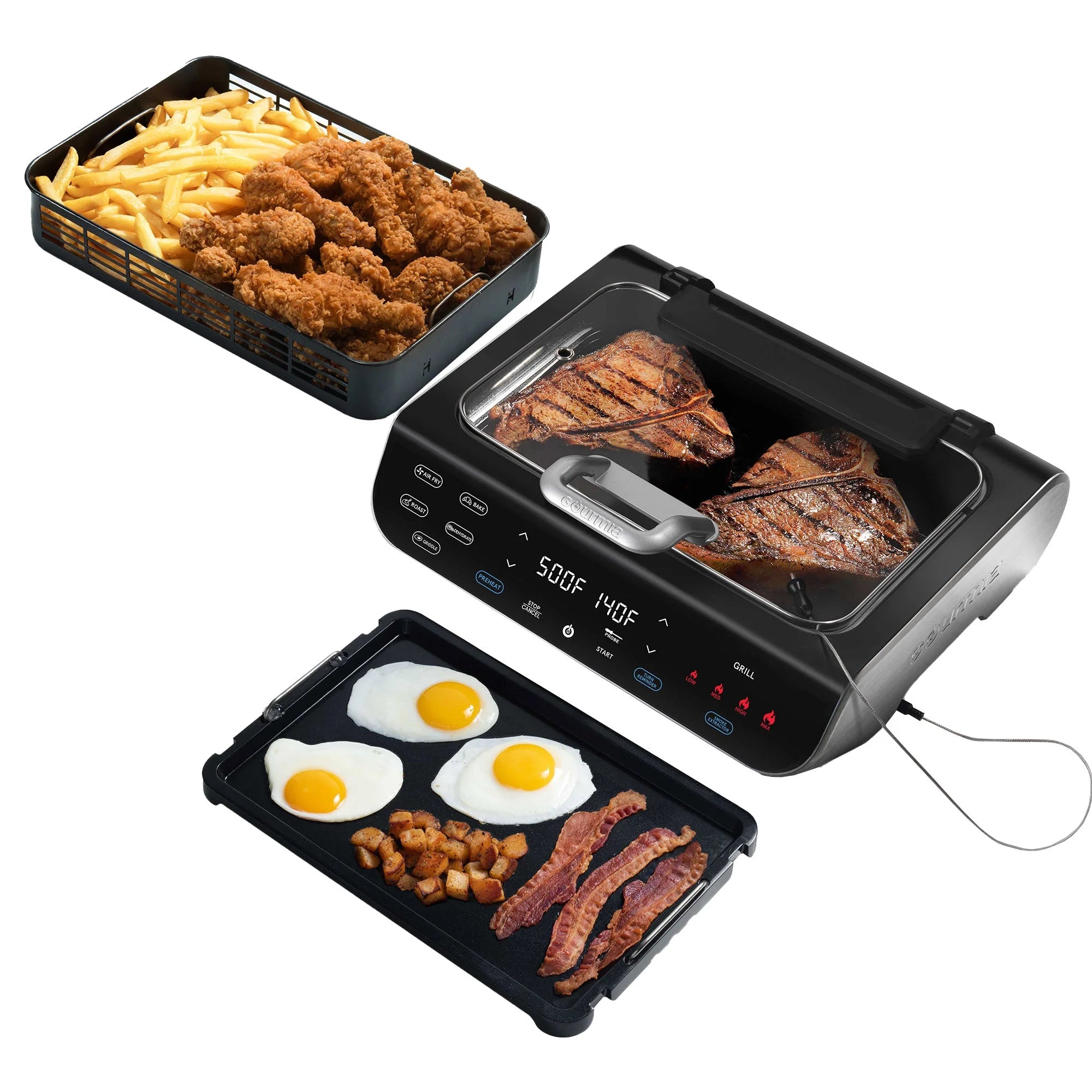 Smokeless Grill, Griddle, & Air Fryer with Built-in Temperature Probe X435722