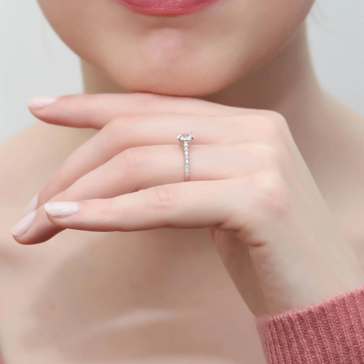 Sterling Silver Oval Cut Cubic Zirconia Promise Ring, Rhodium Plated Size 9 W91394