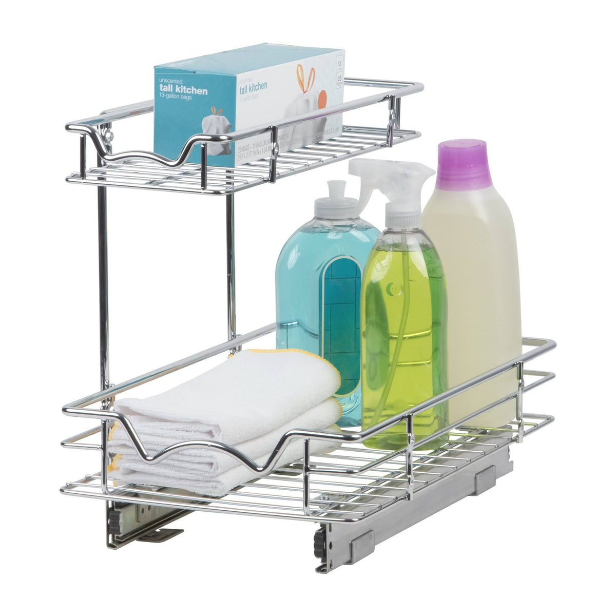 Silver Two Tier Sliding Under Cabinet Organizer O747