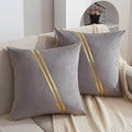 Set of 2 Gold Velvet Throw Pillow Covers with Leather, 20 x 20 in W450400