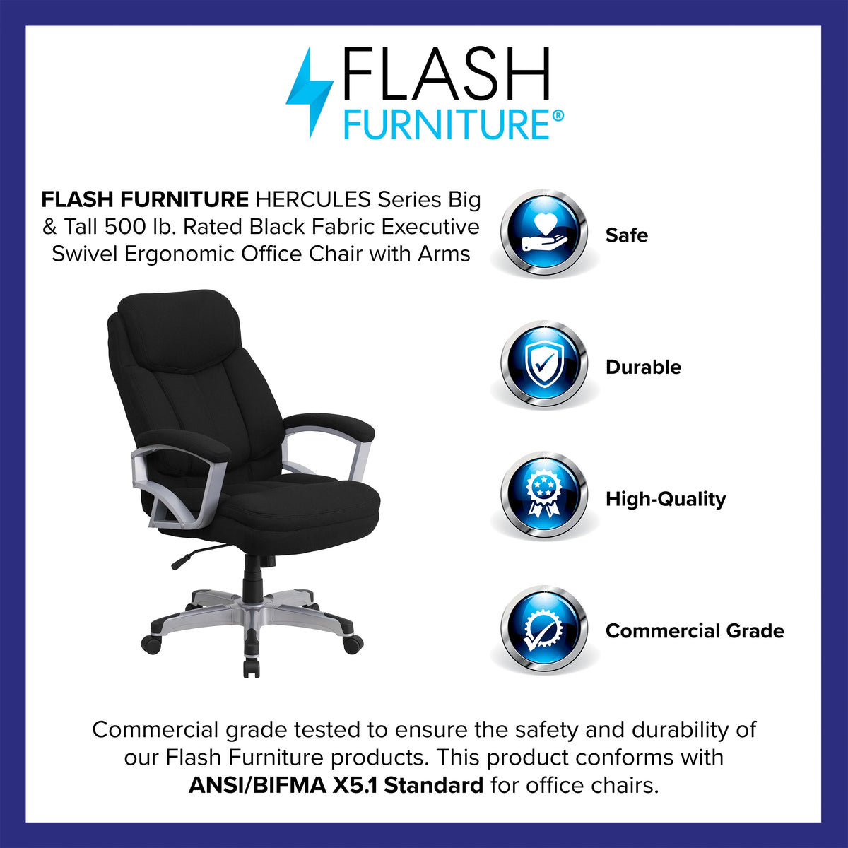 Black Fabric Executive Swivel Office Chair with Arms I839930