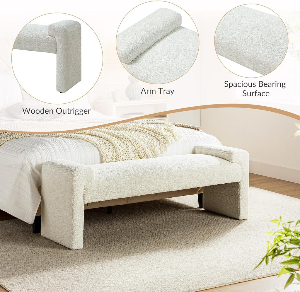 Ivory Fabric Upholstered Bench with Solid Wood Frame N479984