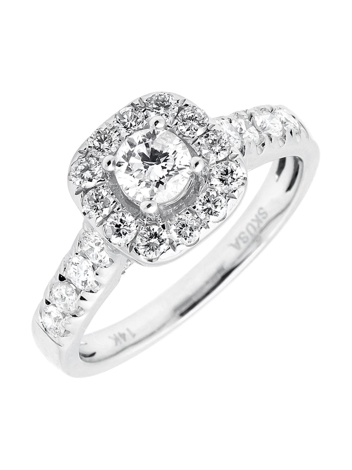 14K White Gold Cushion Halo Diamond Engagement Ring 1.0ct R183653