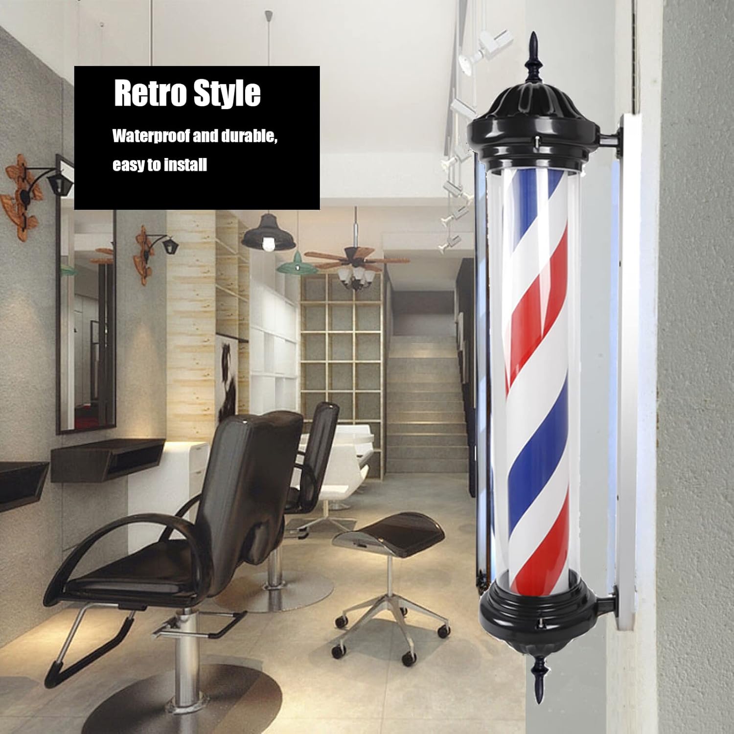 41inch Rotating Red White Blue LED Barber Pole Light J6728