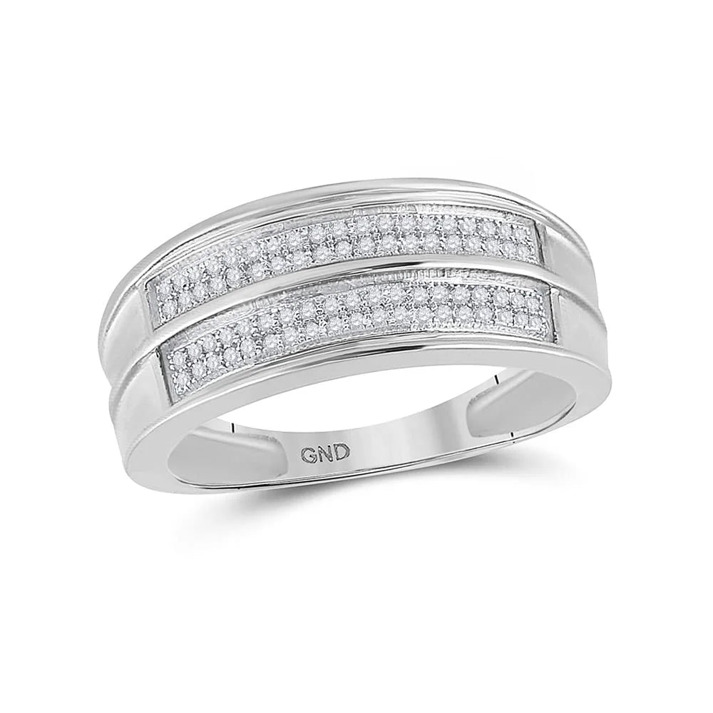 Men's Solid Sterling Silver Diamond Wedding Band Ring 1/4 Cttw Size 11 C546