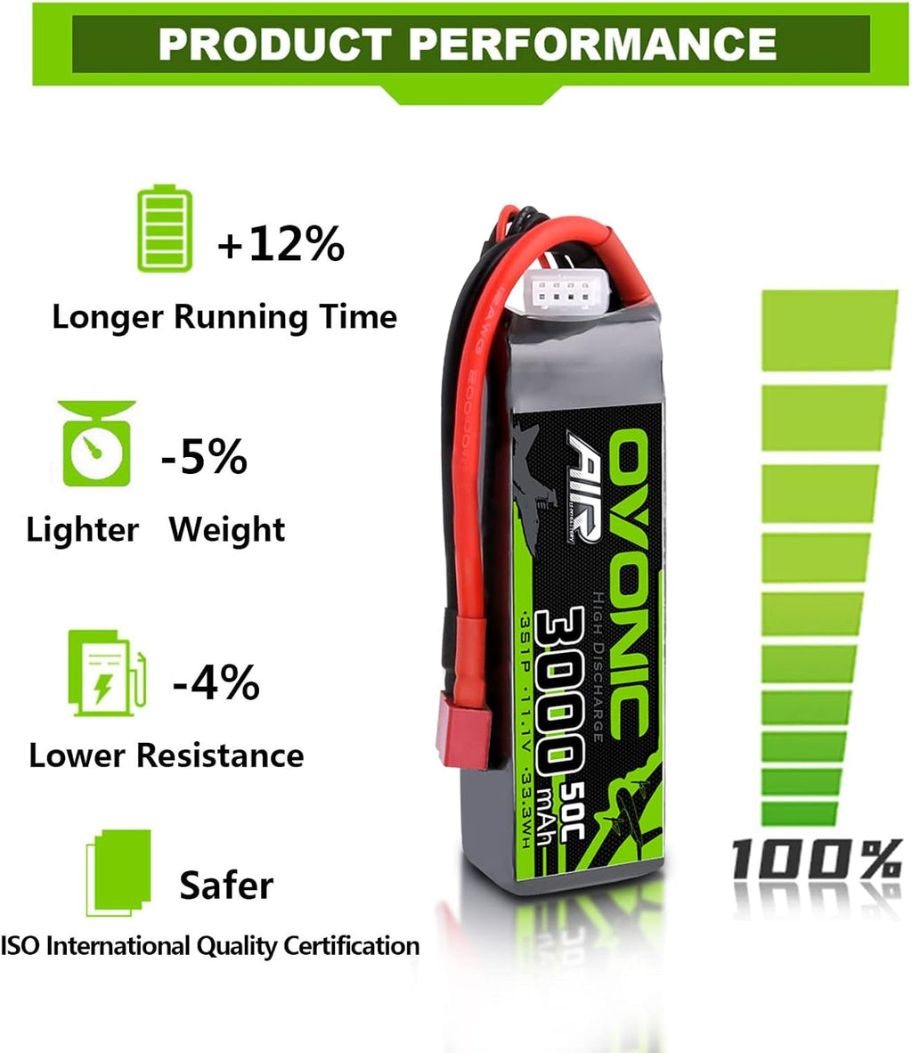 3S Lipo Battery 50C 3000mAh 11.1V with Dean-Style T Connector (2 Packs) L2379