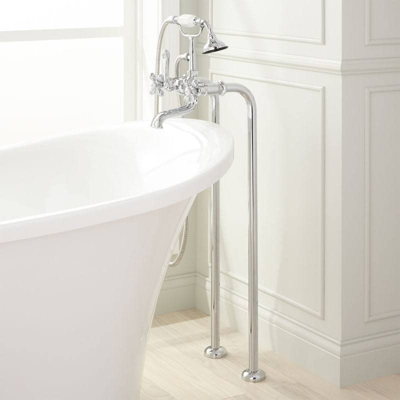 Floor Mounted Tub Filler Faucet with Cross Handles and Hand Shower G114