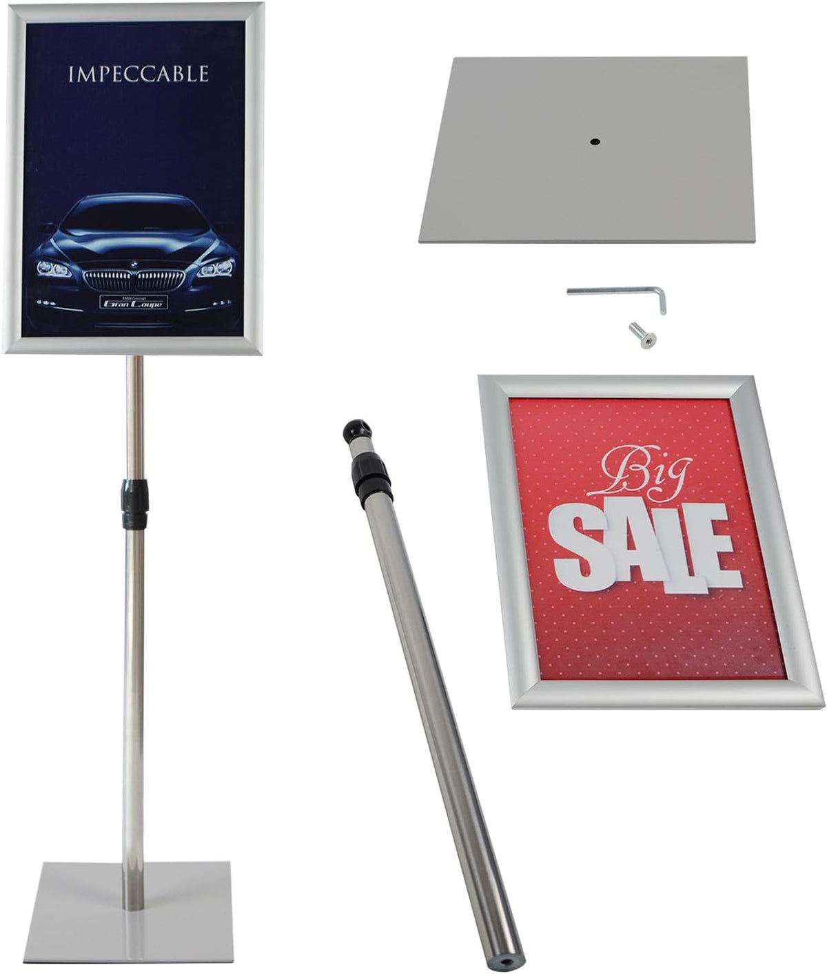 Adjustable Heavy Duty Pedestal Poster Stand with Square Steel Base U751