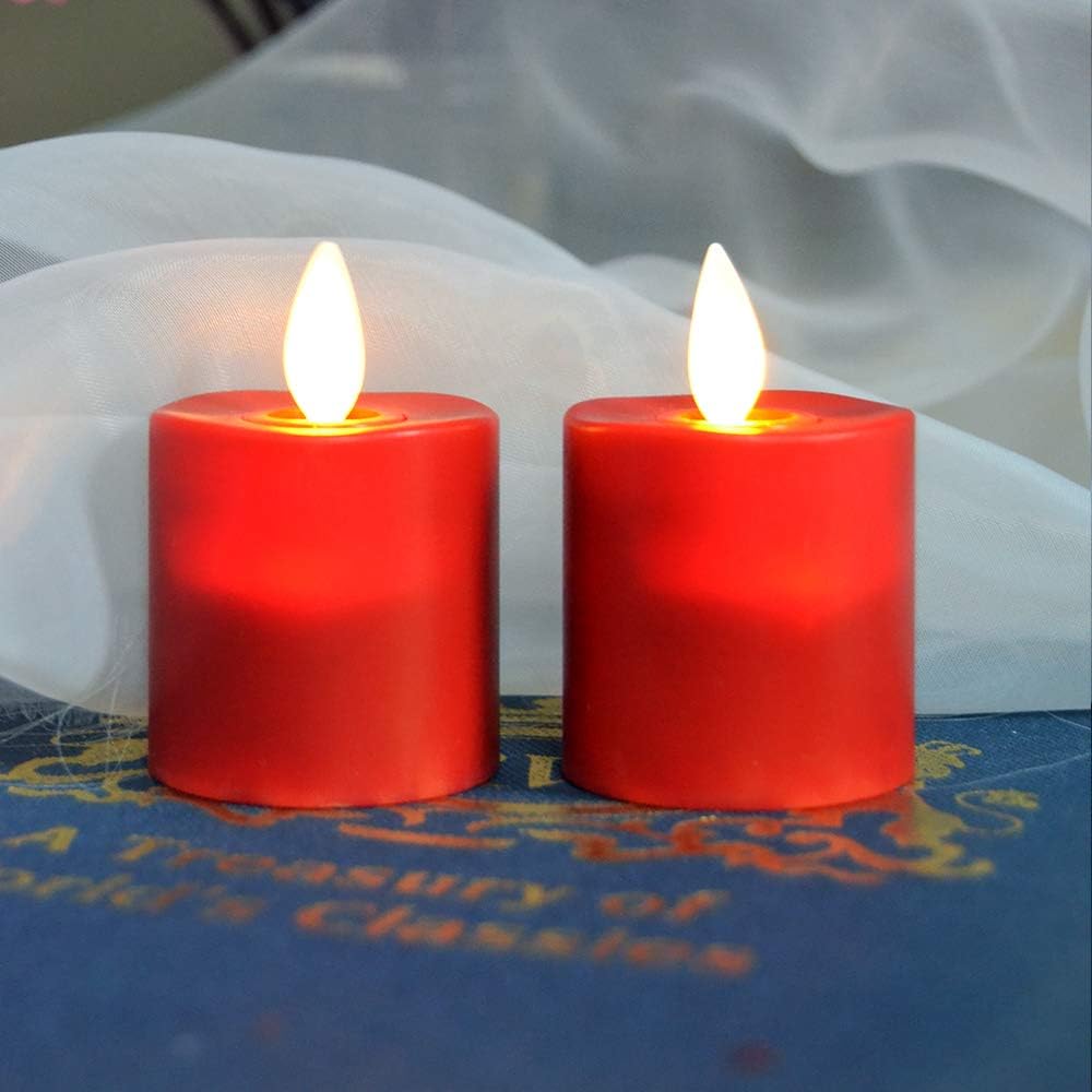 Red Pack of 4 Rechargeable LED Tealight Candles with Remote Control M169