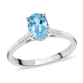 Blue Aquamarine White Diamond Oval 18K White Gold Ring Size 6 Ct 1.13 G-H Color Si1 Clarity B990101