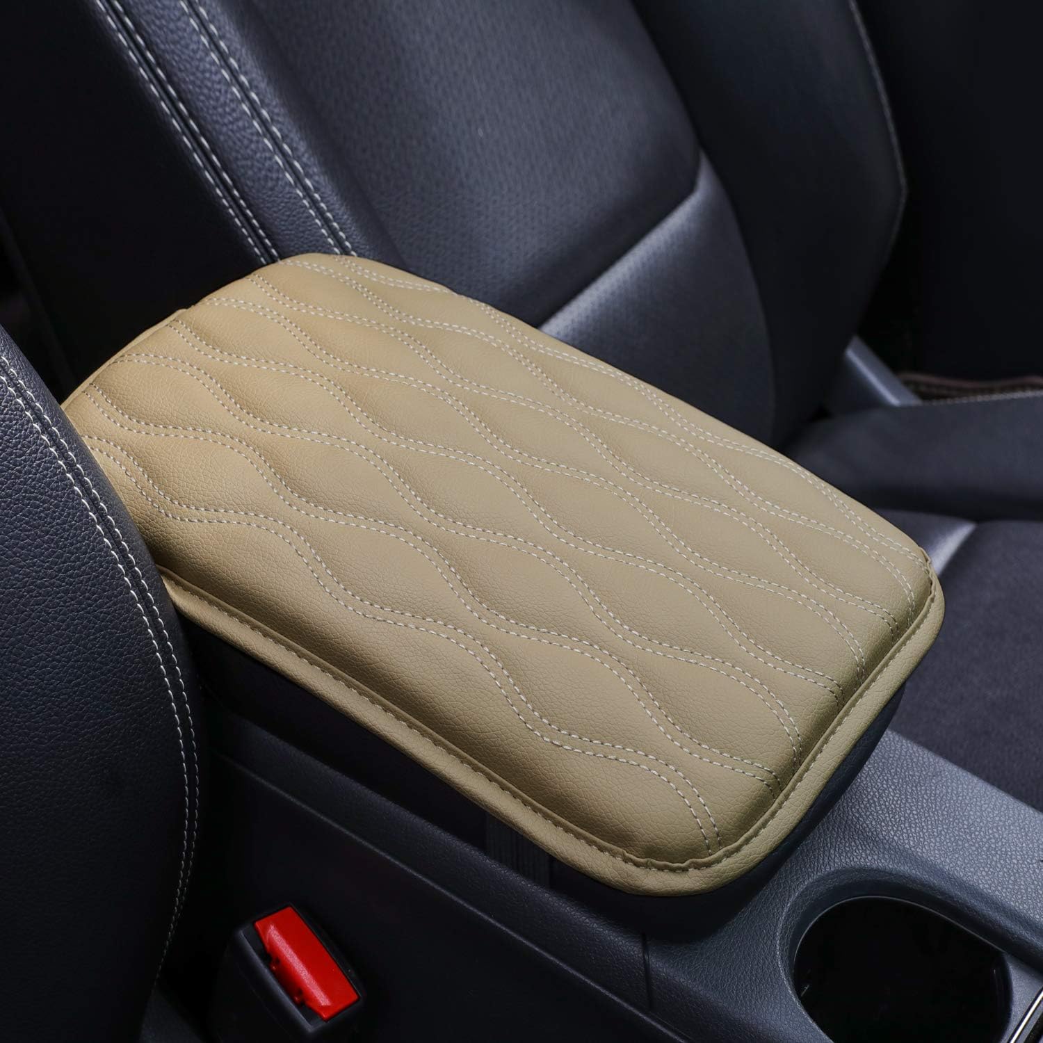 Universal Center Console Cover Waterproof Armrest Pad Protector (Black) (Red) D6107