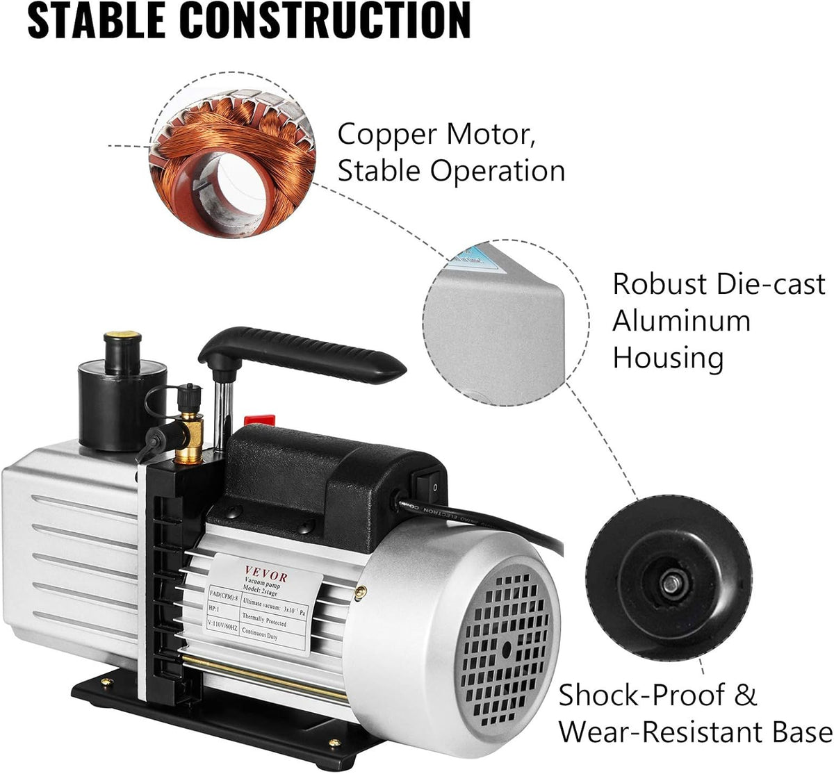 8CFM 1 HP Two Stage Air Conditioning Vacuum Pump 120V 0.3PA M6320