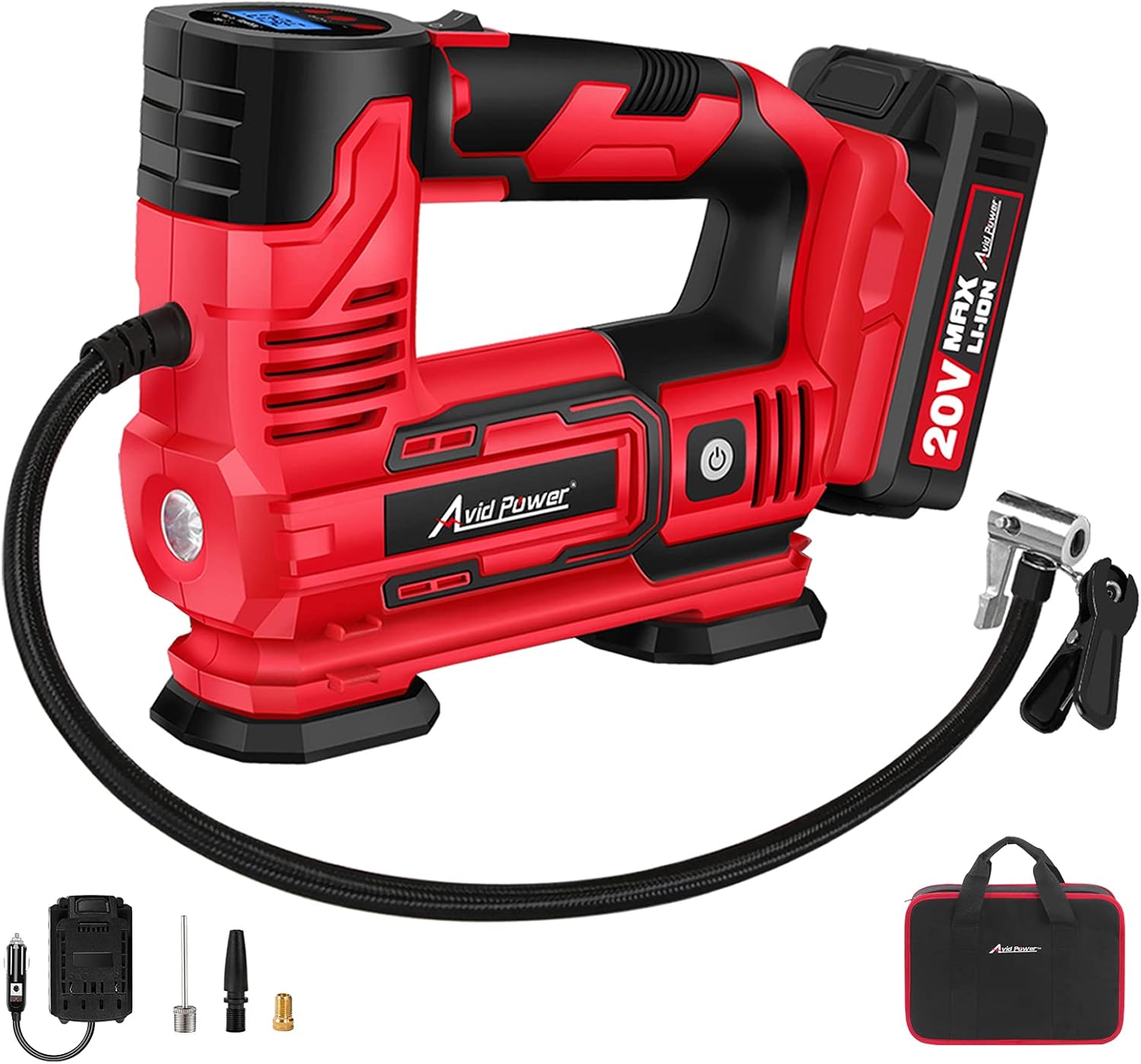 Tire Inflator Portable Air Compressor, 20V Cordless Car Tire Pump with Rechargeable Li-ion Battery, 12V Car Power Adapter, Digital Pressure Gauge Pack of 2 D717
