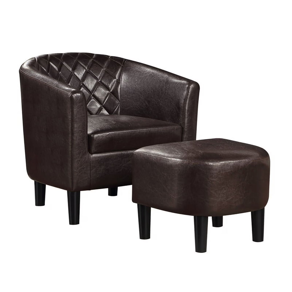 Espresso Faux Leather Fabric Accent Chair with Ottoman D7718