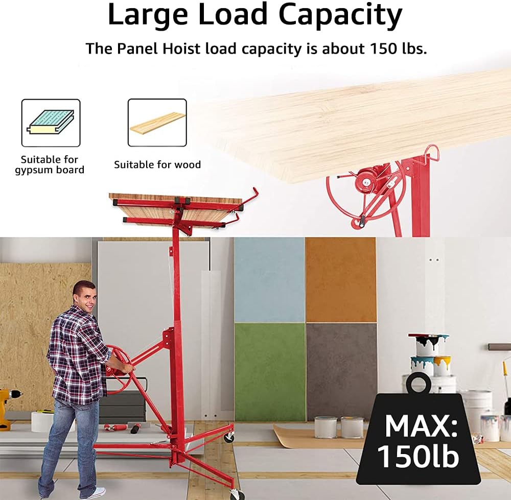 Drywall Lift Panel Hoist with Adjustable Telescopic Arm, 150 lbs E360
