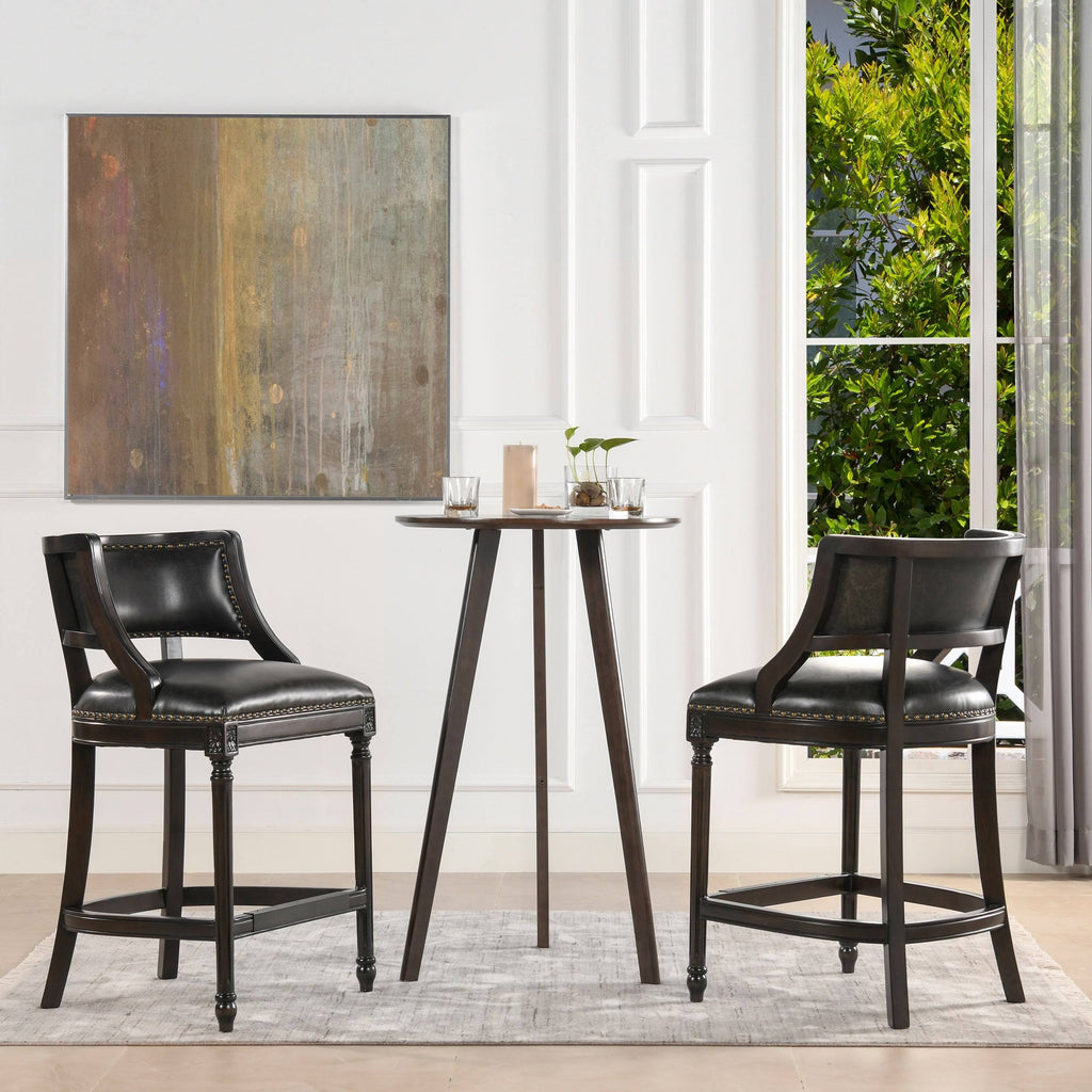 Farmhouse Counter Height Bar Stool Vintage Black Brown Faux Leather L820