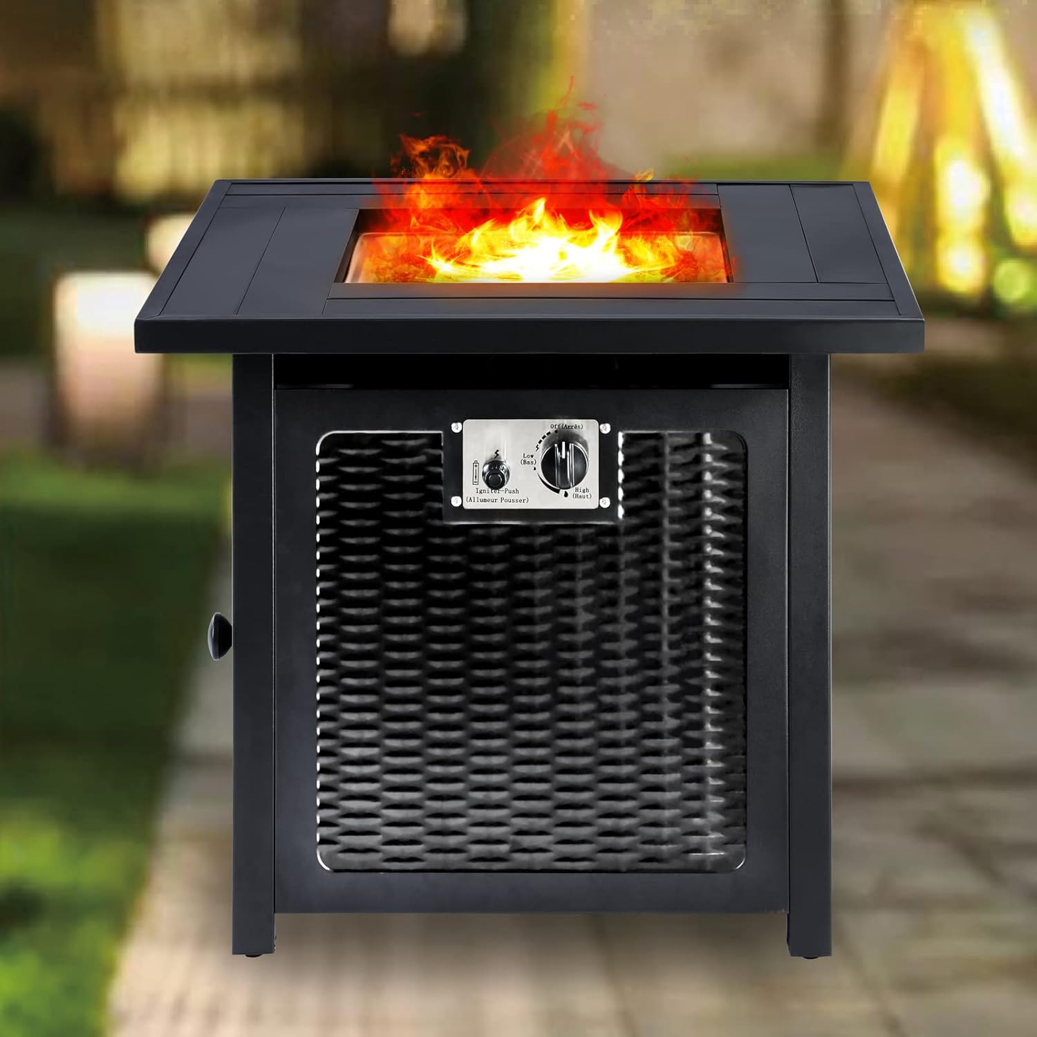 28 Inch Black Square Propane Fire Pit Table I452