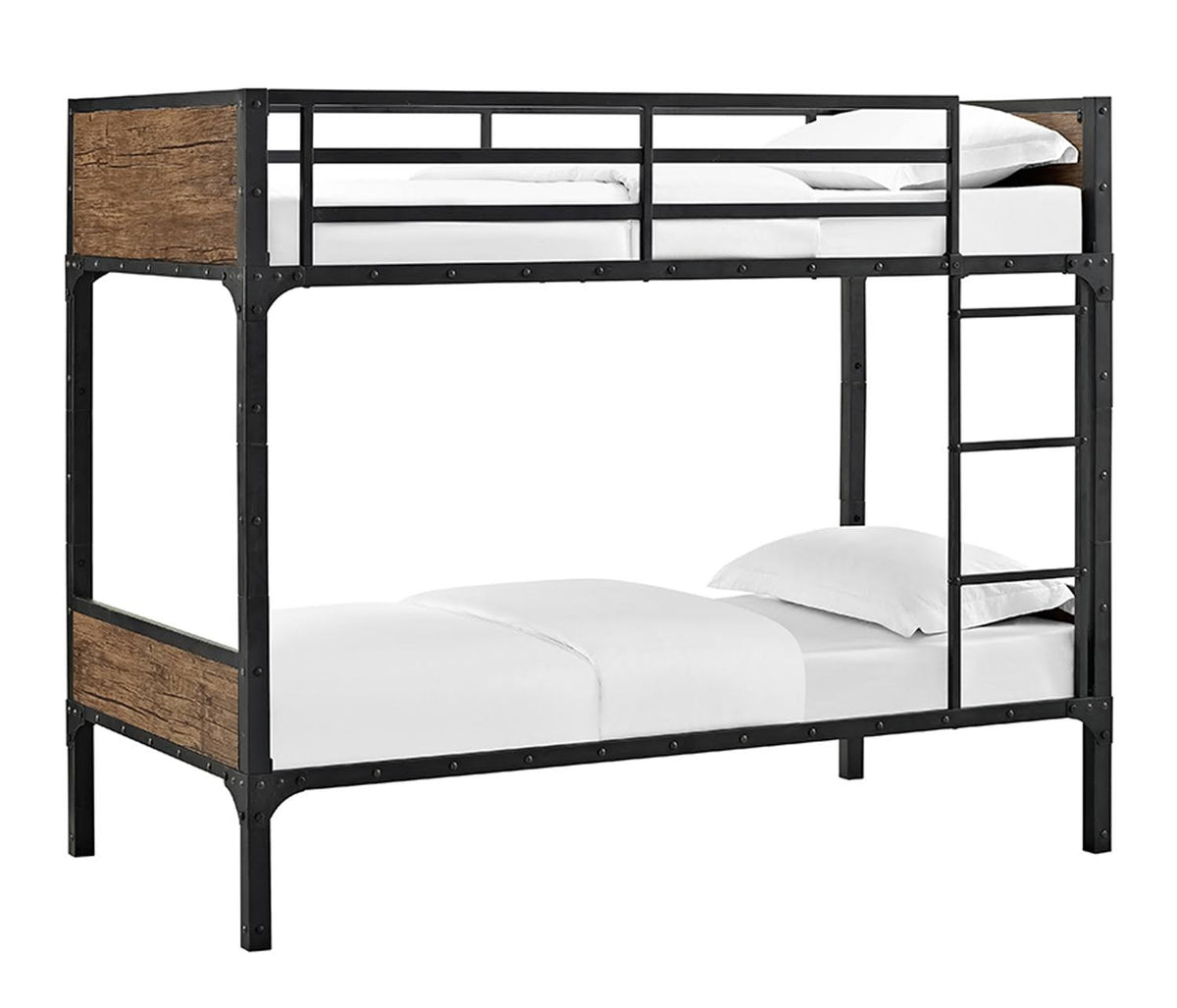 Rustic Metal and Wood Bunk Bed, Twin over Twin X897338