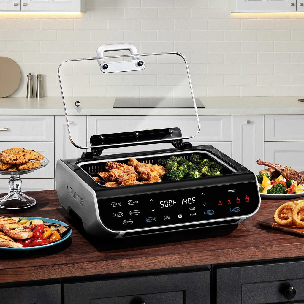 Smokeless Grill, Griddle, & Air Fryer with Built-in Temperature Probe X435722