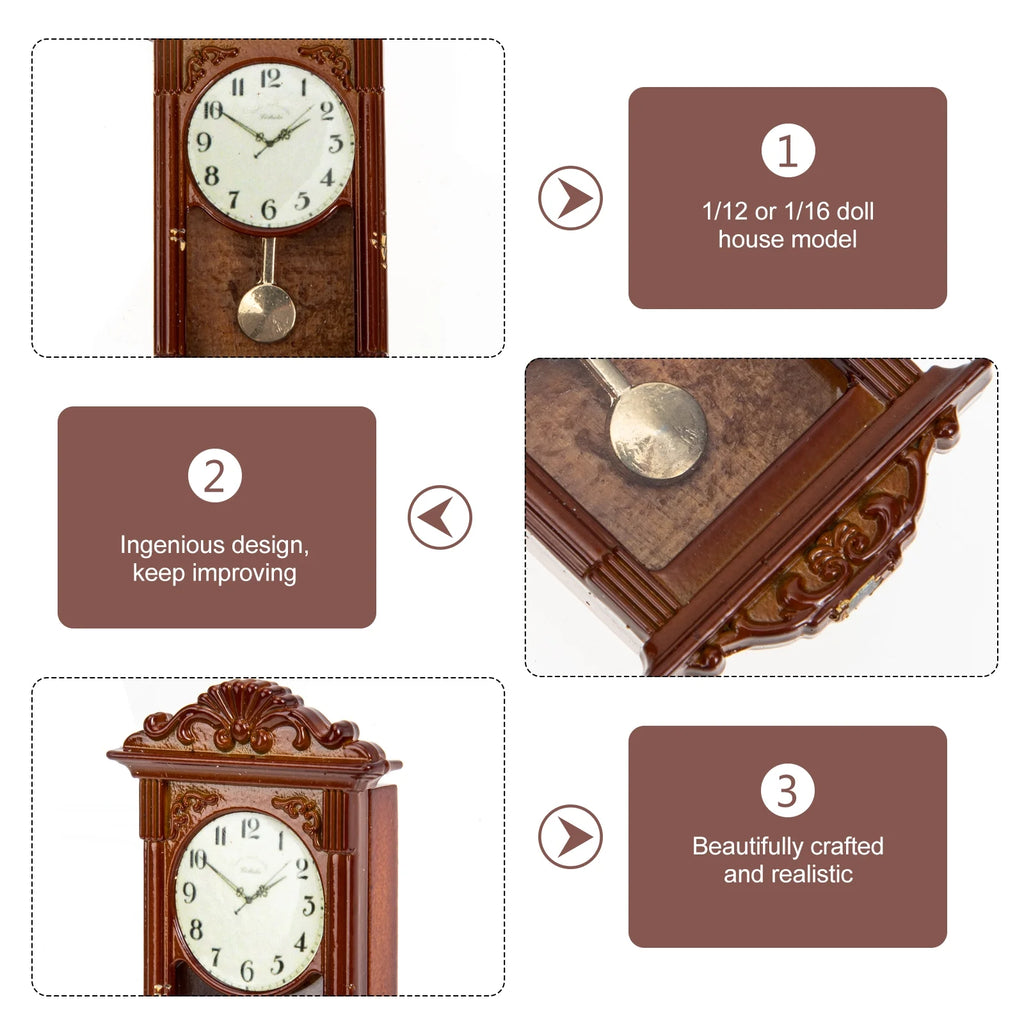 Metal Roman Clock Dollhouse Miniature Decorations G12752